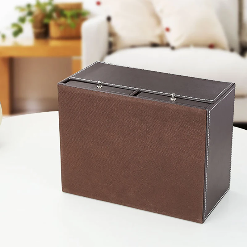 

Tissue Box Holder with 3 Compartments Holder and 2 Small Drawer, Multi-Function PU Leather Tissue Box Desk Organizer