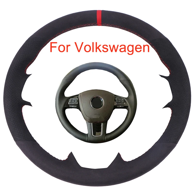 Чехол на рулевое колесо для Volkswagen VW Touareg 2011-2017 черная замшевая Кожаная оплетка