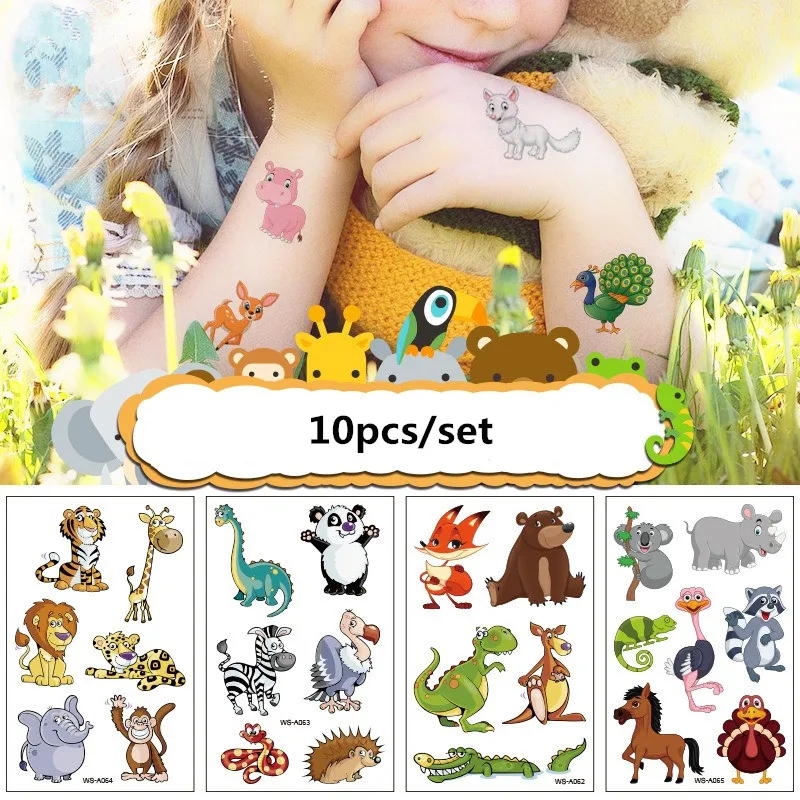 10 шт./компл. временная татуировка наклейка с животными ткань для рук ног