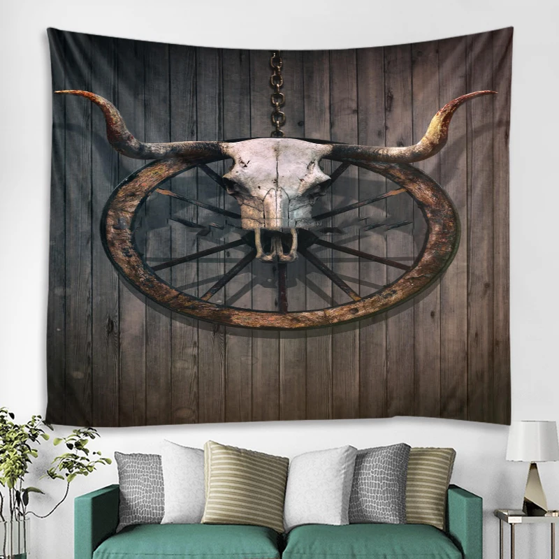 Череп Быка на деревянной доске фоновый гобелен цифровая печать фон подвесная