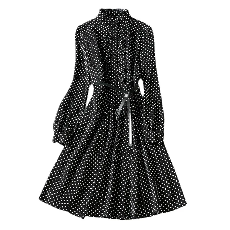 

Spring/Summer 2021 cardigan mid-waist wave point sexy midi-length skirt fashion collar national style empty dress