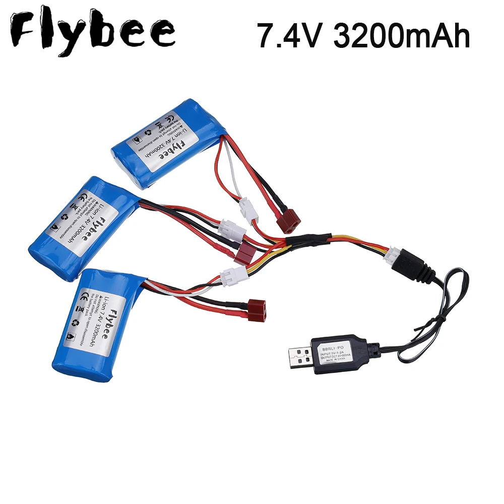 Литий Полимерный Аккумулятор 7 4 В 3200 мАч 3 шт. с USB и зарядным кабелем в 1 для Q46 Wltoys