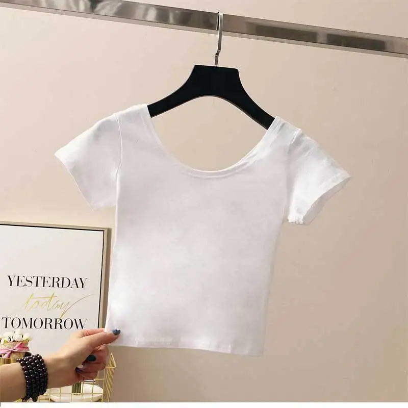

Tight Bottoming T-Shirt Short-Sleeved T-Shirt Women's Leaky Waist Belly Button Summer Solid Color Shirt Tops for Girl