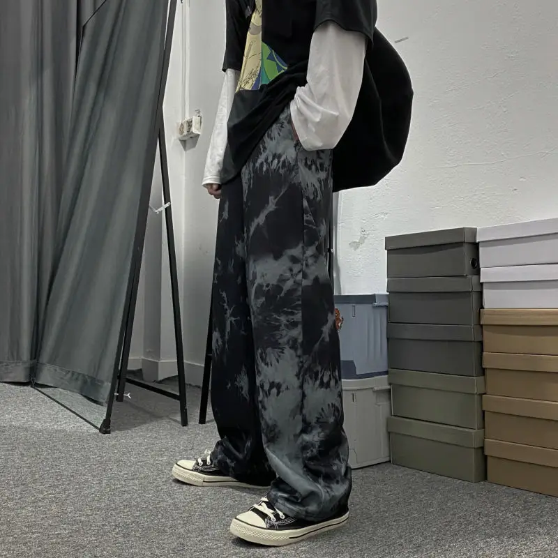 

Men Streetwear Tie Dye Wide Leg Pants Women Harajuku Hippie Black Oversize Trousers For Female Gothic Jogging Sweatpants