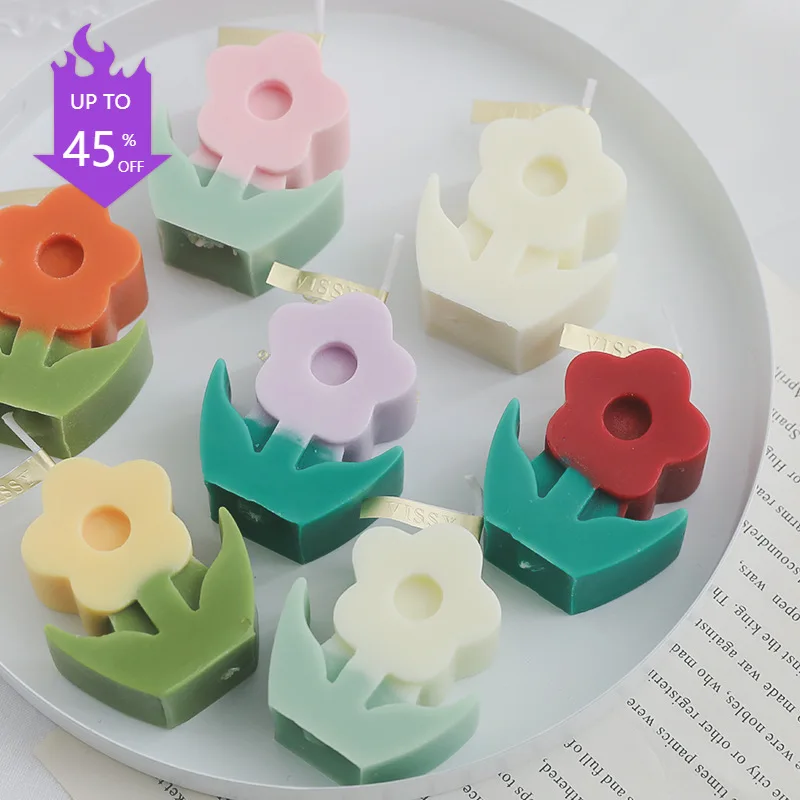 

INS Flower Scented Wax Candle Korean Home Decoration Flower Ornament Fragrance Handmade Floret Candles Candlestick Decorations