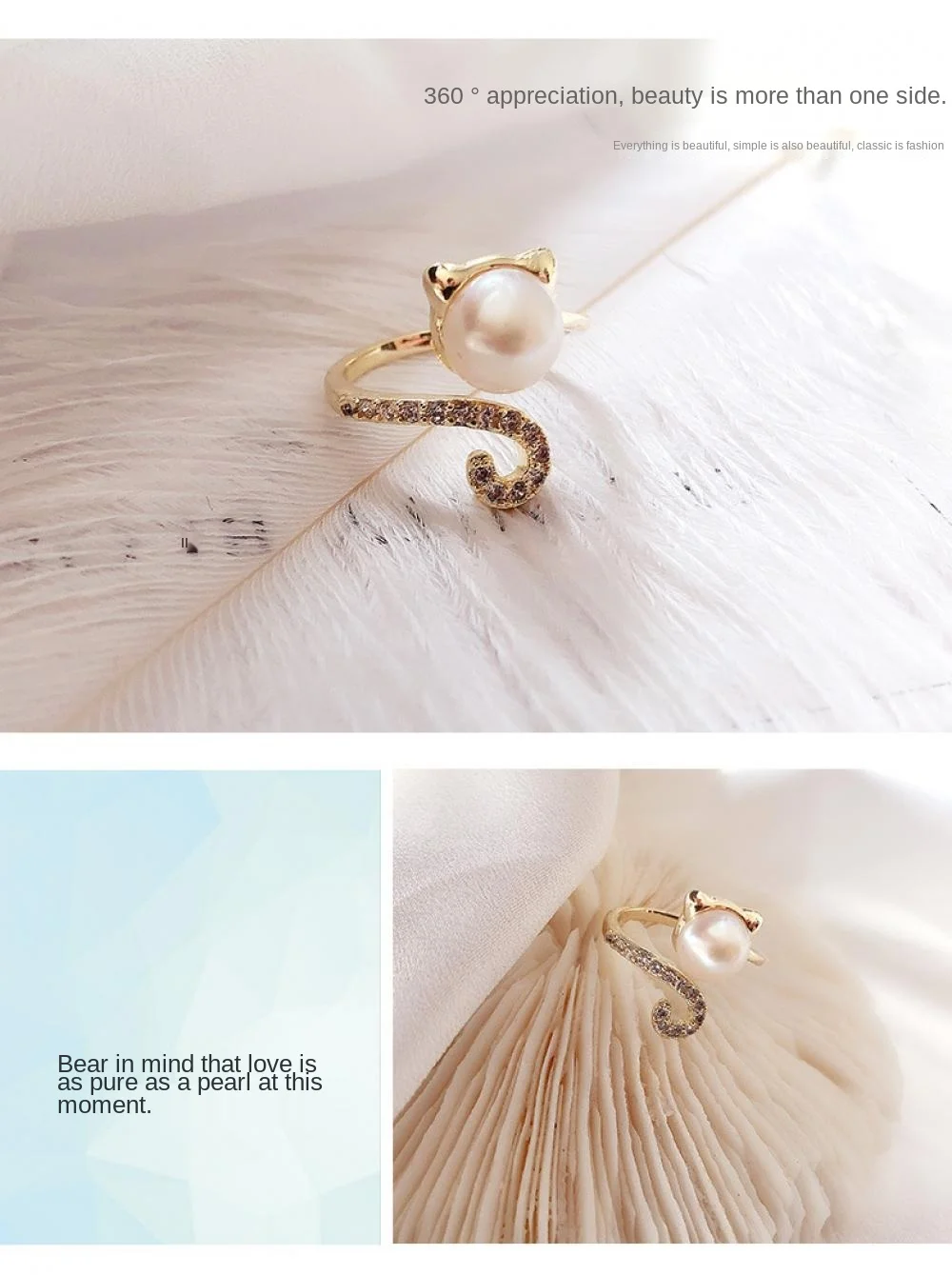 

14K Gold Pearl Rings For Women Personality Kitty Paw Freshwater Pearl Ring Fashion Fine Jewelry Female Anniversary Gift