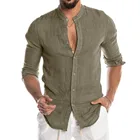 Мужские рубашки с длинным рукавом мужская Однотонная рубашка с воротником-стойкой, повседневная приталенная блузка больших размеров, рубашка с капюшоном мужская
