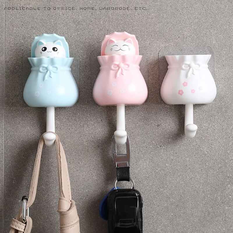

Милые кошки, прочные липкие крючки для подвешивания ключей, пальто, сумок, настенный органайзер, вешалка