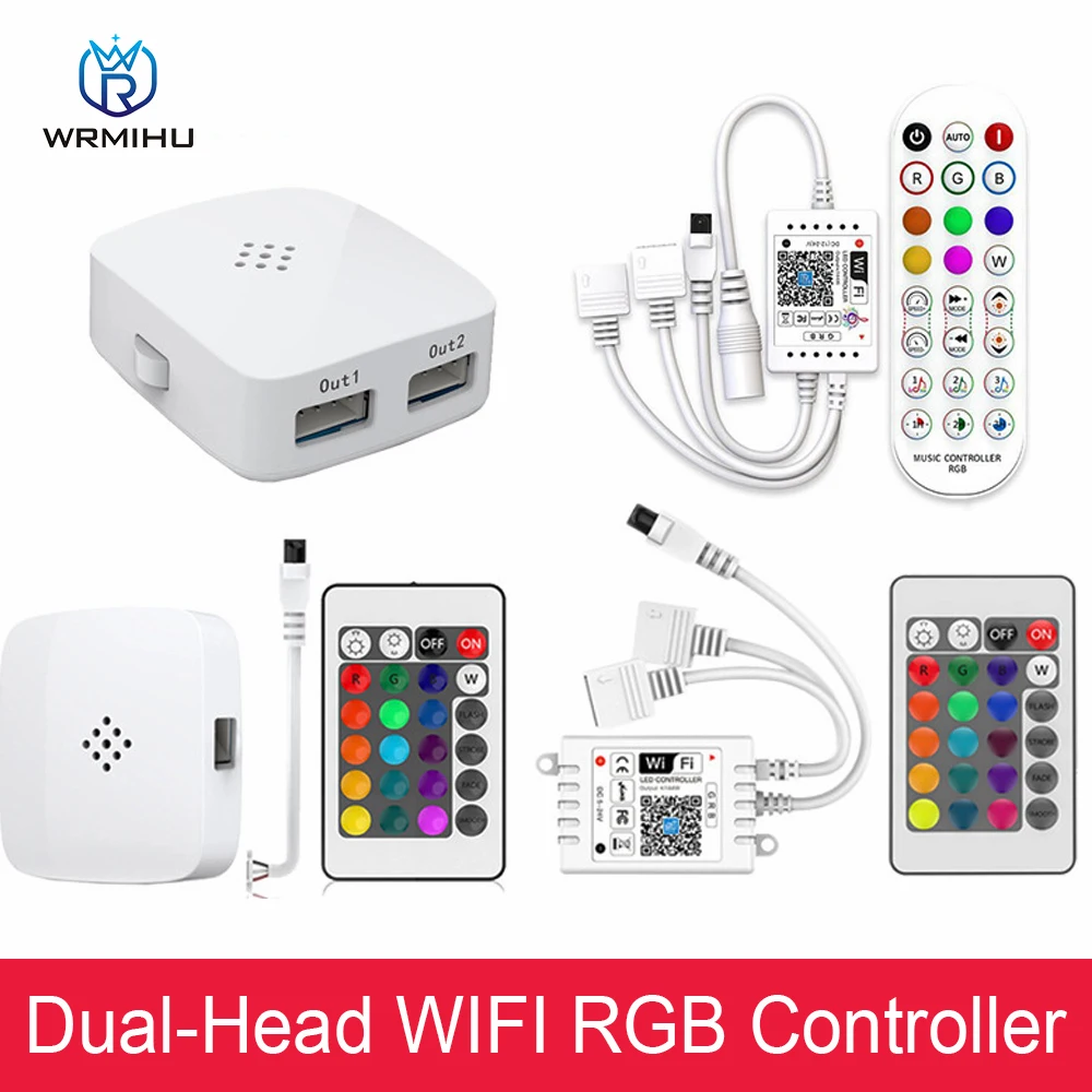 DC12-24V LED New Dual-Head Multi-Function 24-Key IR Phone APP Remote Control WiFi Voice RGB Colorful Light Strip Controller