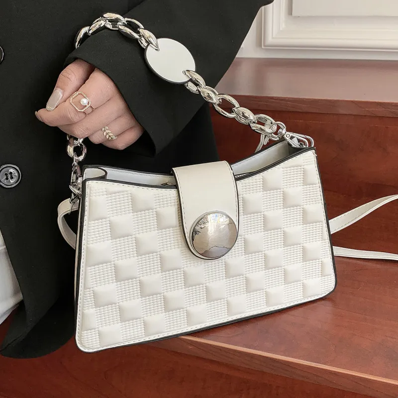 

Metal Chain Shoulder Handbags for Women Luxury Pu Leather Crossbody Bag Plaid Tote Bag Ladies Brand Designer Messenger Bags Sac
