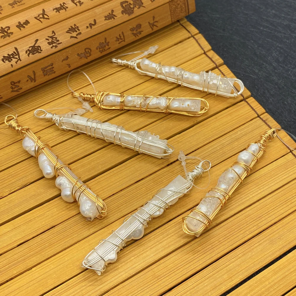 

1 Piece Natural Stone Crystal Pendant Irregular Shape Platinum and Silver Wire Winding DIY Fashion Necklace Earring Accessories
