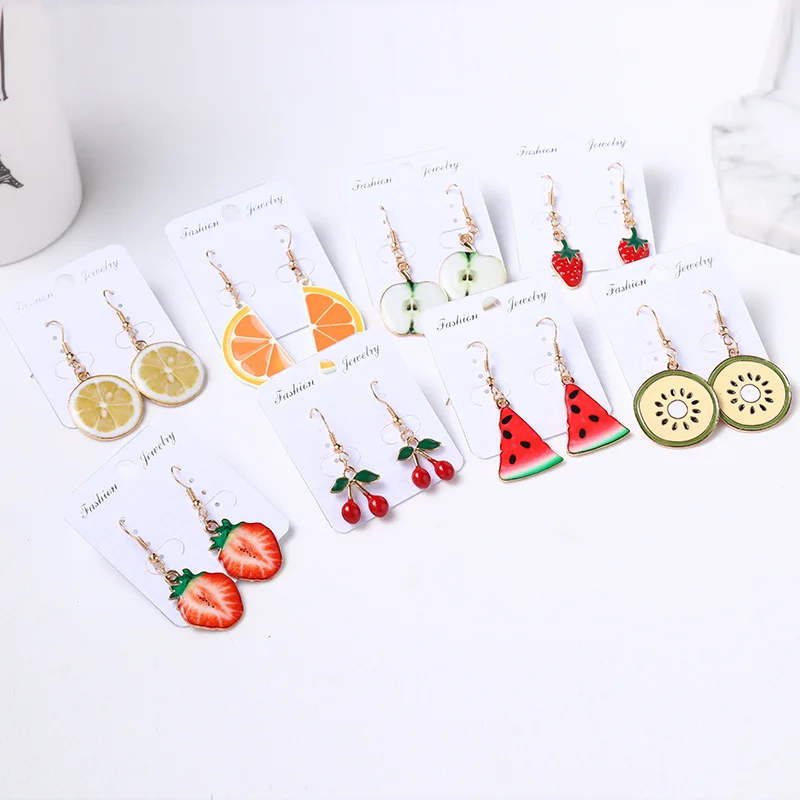 

Creative Fruit Earrings Apple Watermelon Strawberry Lemon Cute Little Fresh Earrings Personalized Women's Earrings