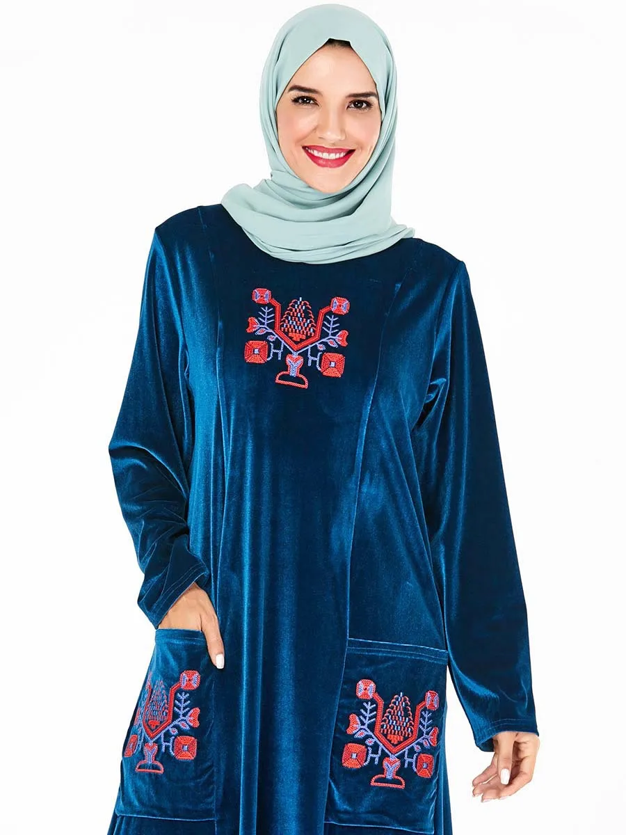 Бархатное мусульманское платье-Кафтан из Дубая, женское кимоно, халат, платья Хиджаб, мусульманская одежда, турецкое арабское платье с карм... от AliExpress RU&CIS NEW