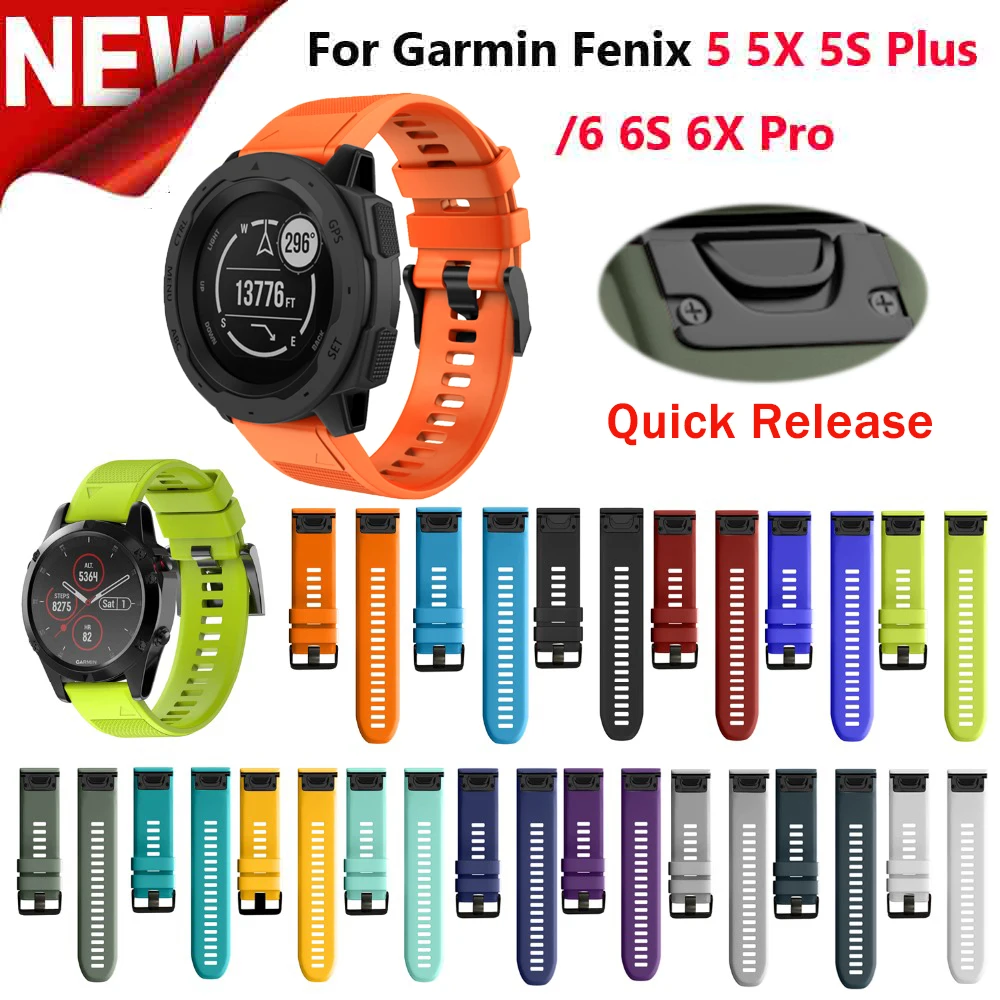 Ремешок силиконовый для наручных часов Garmin Fenix 6 6S 6X Sport быстросъемный браслет 5 5S 5X