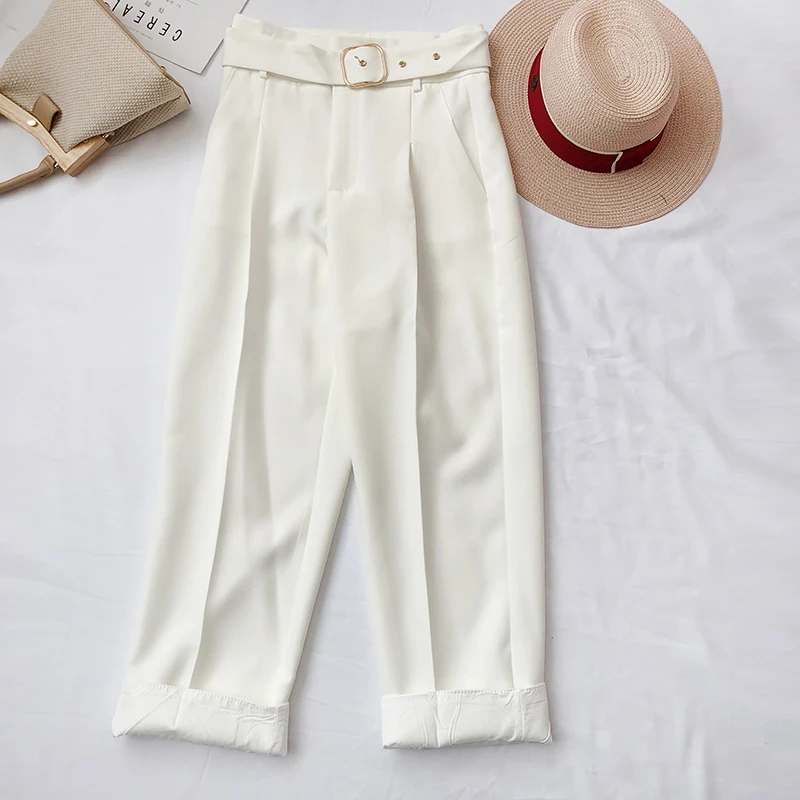 KINOMI повседневные Прямые женские брюки с поясом и высокой талией Женские рабочие