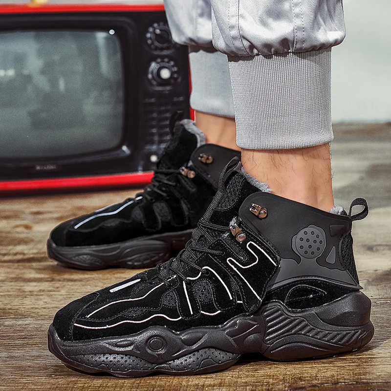 

Winter Mens Shoes Casual Plus Velvet Zapatos De Hombre Men High Top Sneakers Male Warm Non-slip Hard-wearing Men Training Shoes