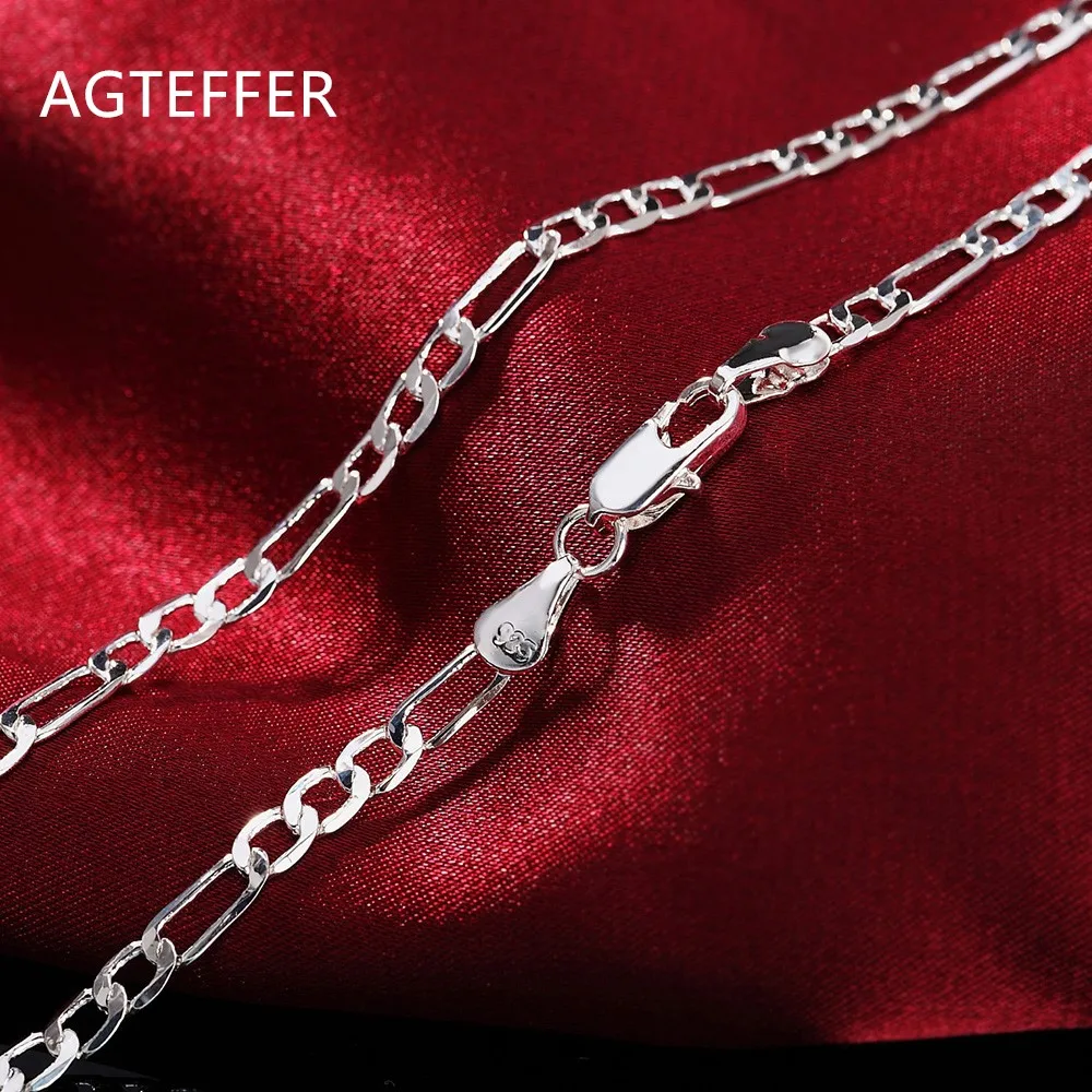 

AGTEFFER 925 Sterling Silver 16/18/20/22/24/26/28/30 Inch 4mm Classic Chain Necklace For Women Man Fashion Wedding Charm Jewelry