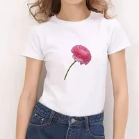 2021 women top t shirt flowers print summer tshirts oversized graphic t shirts for lady short sleeve o neck girls streetwears