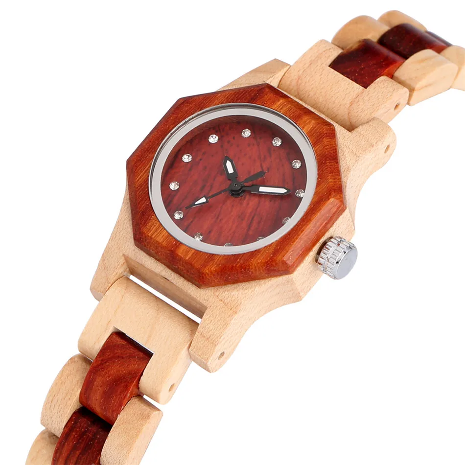 

REDFIRE Trendy Women's Wood Watch Full Wooden Bracelet Watches Rhinestones Design Analog Dial New Fashion Ladies Wristwatches