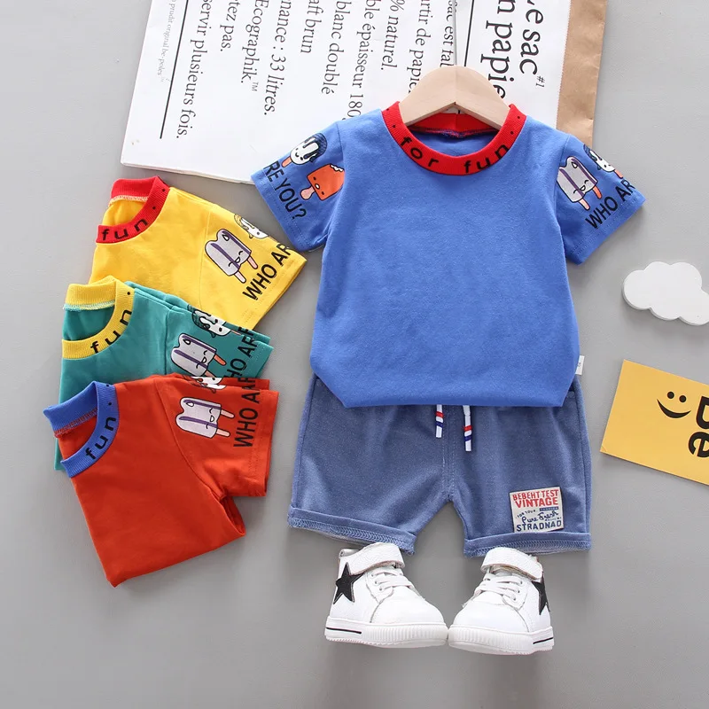 

New Summer Children Boys Clothes Cotton Comfortable Cartoon Kids Short T-shirt Casual Pants Boys Clothing Set