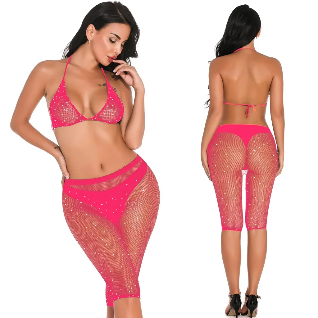 

2019 New Women Lace Deep Sexy Fishnet Hollow Out Floral Diamond Pantyhose Stocking +Bra Lingerie Z807