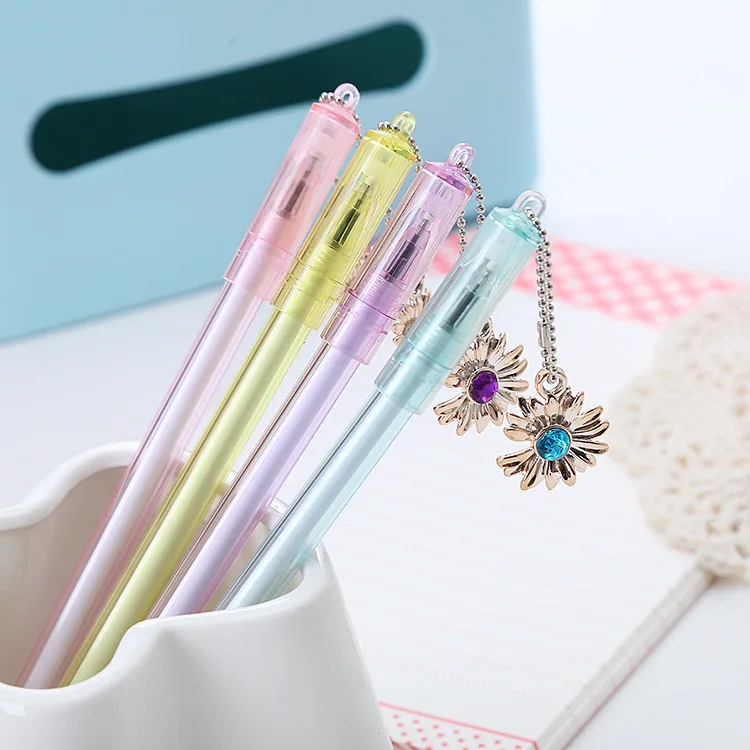 

4 pcs/set kawaii Gemstone Flower Pendant Gel Pen Children's Gifts School Office Korean Stationery