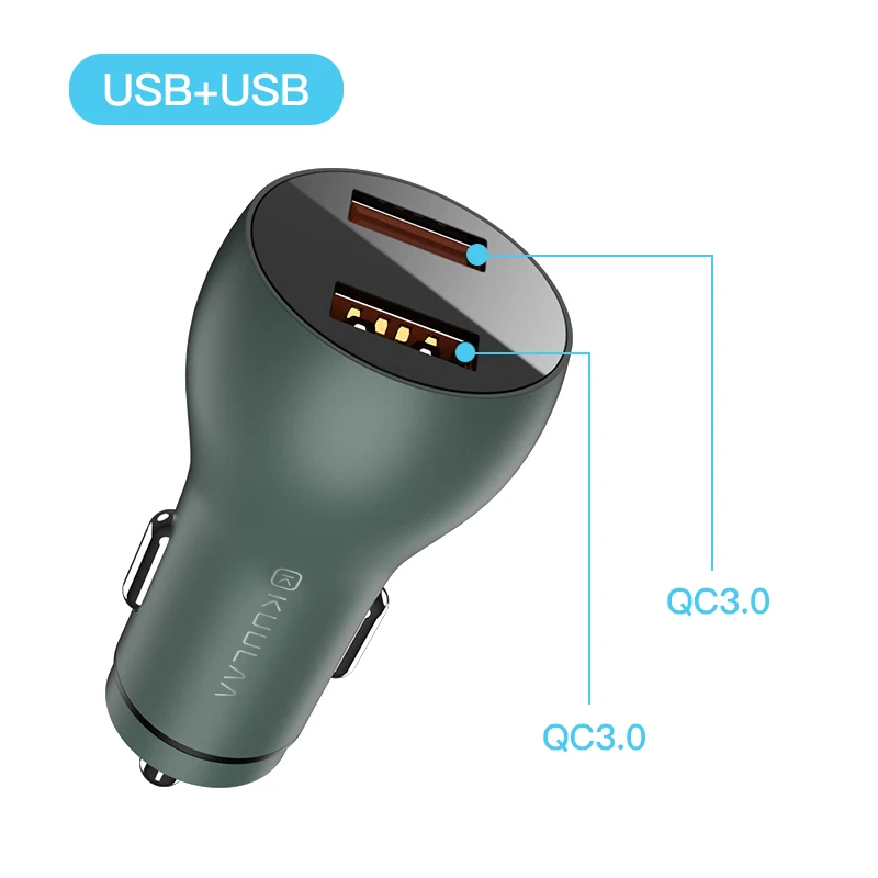 KUULAA Quick Charge 3,0 36 Вт двойное автомобильное зарядное устройство USB для Xiaomi Mi 9 huawei P30 Pro QC3.0 QC 3,0 Автомобильное быстрое зарядное устройство для телефона - Тип штекера: QC3.0 PD3.0Navy Blue