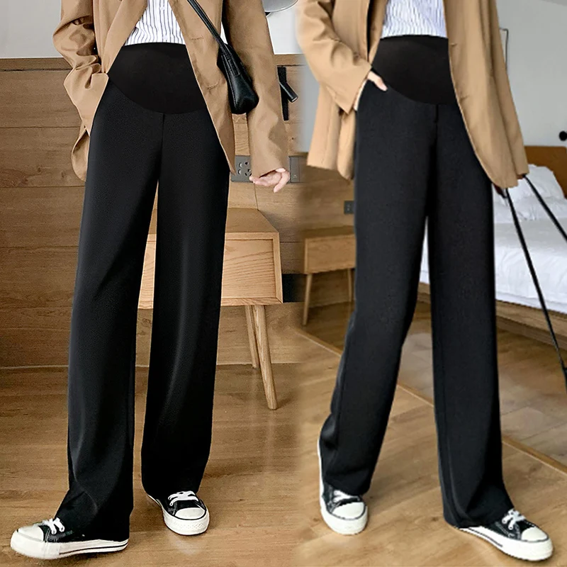 

8877# Spring Autumn Black Maternity Full Long Pants Adjustable Belly Straight Pants for Pregnant Women Chic Slim Pregnancy