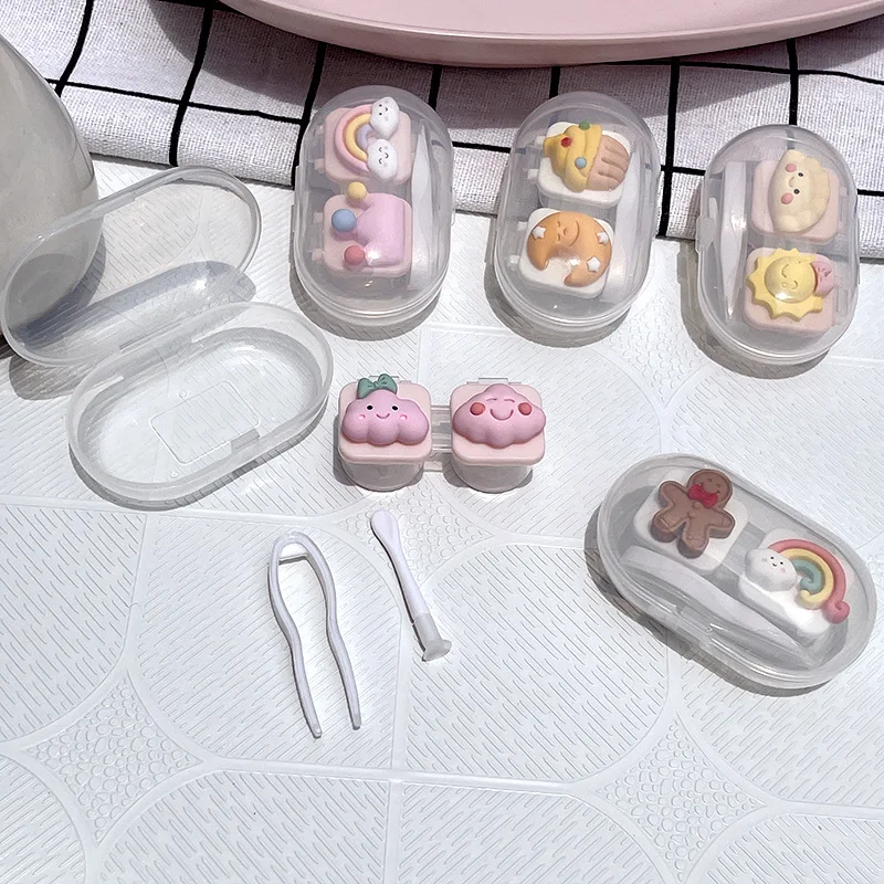 

Cartoon Cute Cat Contact Lenses Tweezers Suction Stick Set Eyes Care Travel Kit Contact Lens Box for Women Contact Lenses Case