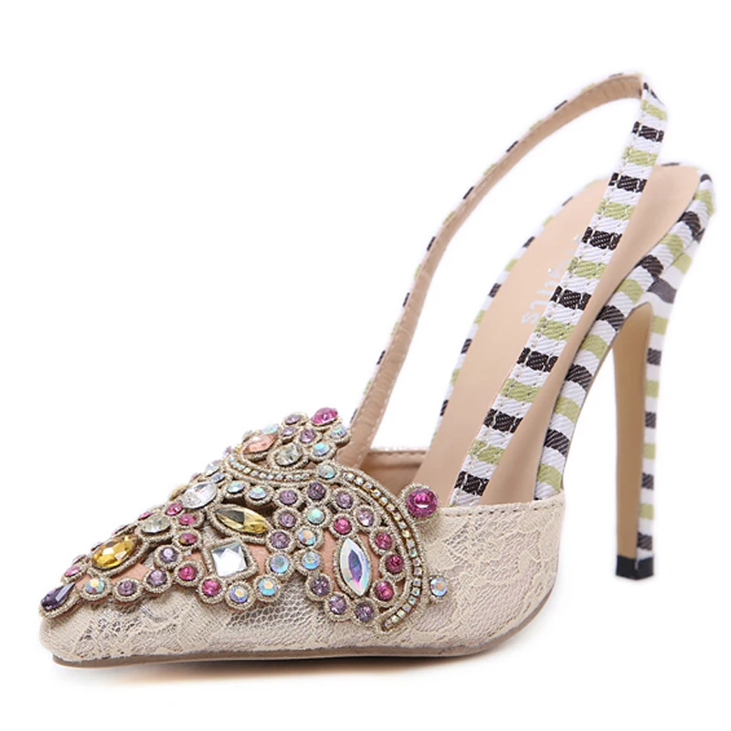 Горячая 2020 Lazada женские босоножки туфли с острым носком рукотворные Алмазный