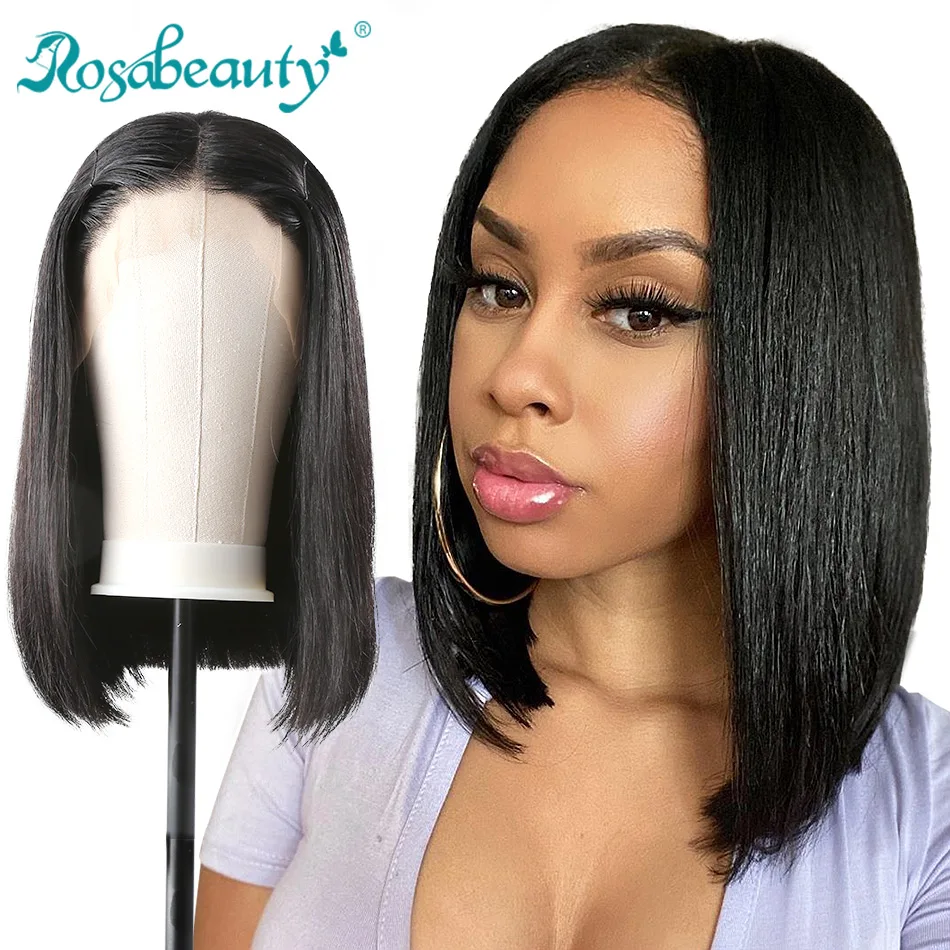 Rosabeauty прямые 13x4 кружевные передние человеческие волосы парики 8-16 дюймов бесклеевой Боб короткий фронтальный парик бразильский предварительно выщипанный для черной женщины