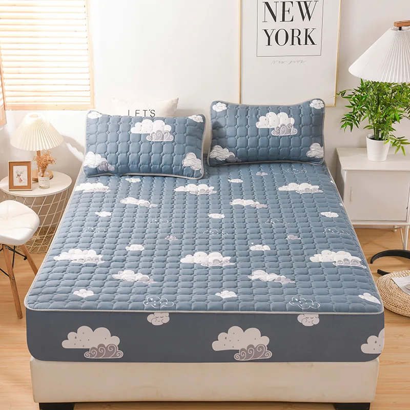 Elastic Band Fitted Sheet MattressProtector Bed Cover Queen Size Breathable Child Cute Mattress Embossed Quilted King | Дом и сад