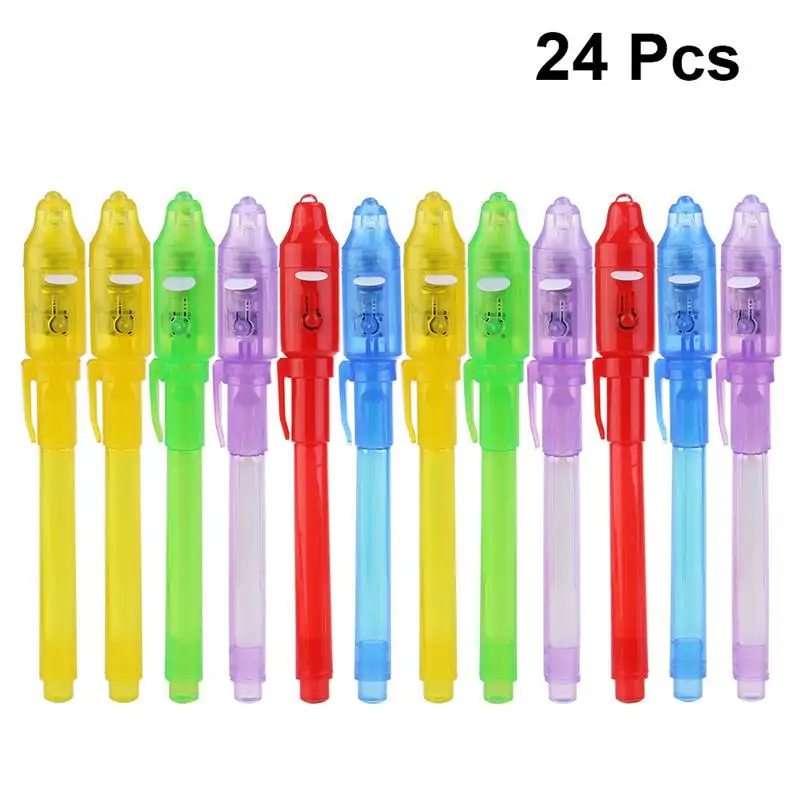 

24 Pcs 8 Colors Mixed Portable LED Pen Money Verification Pen Pen Invisable Ink Pen Light Pen with UV-Light for Home Store Schoo