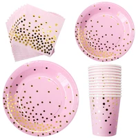 pink gold dot plates cups napkins disposable tableware for happy birthday party supplies wedding bronzing dot party favors