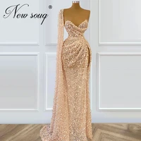 one shoulder beading sequins evening dresses for weddings 2021 customized long prom dress see through women party celebrity gown