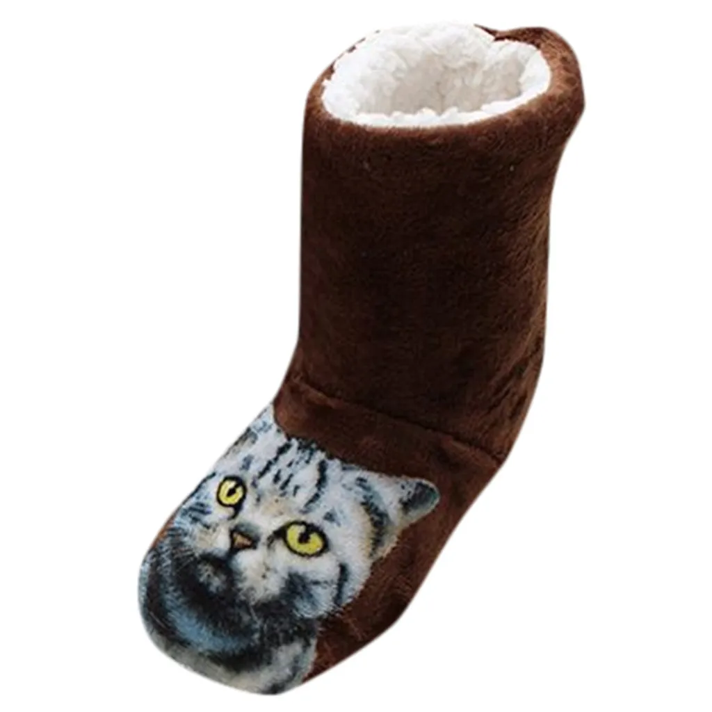 Милые теплые ботинки на меху с плюшевой стелькой в виде кота женские зимние