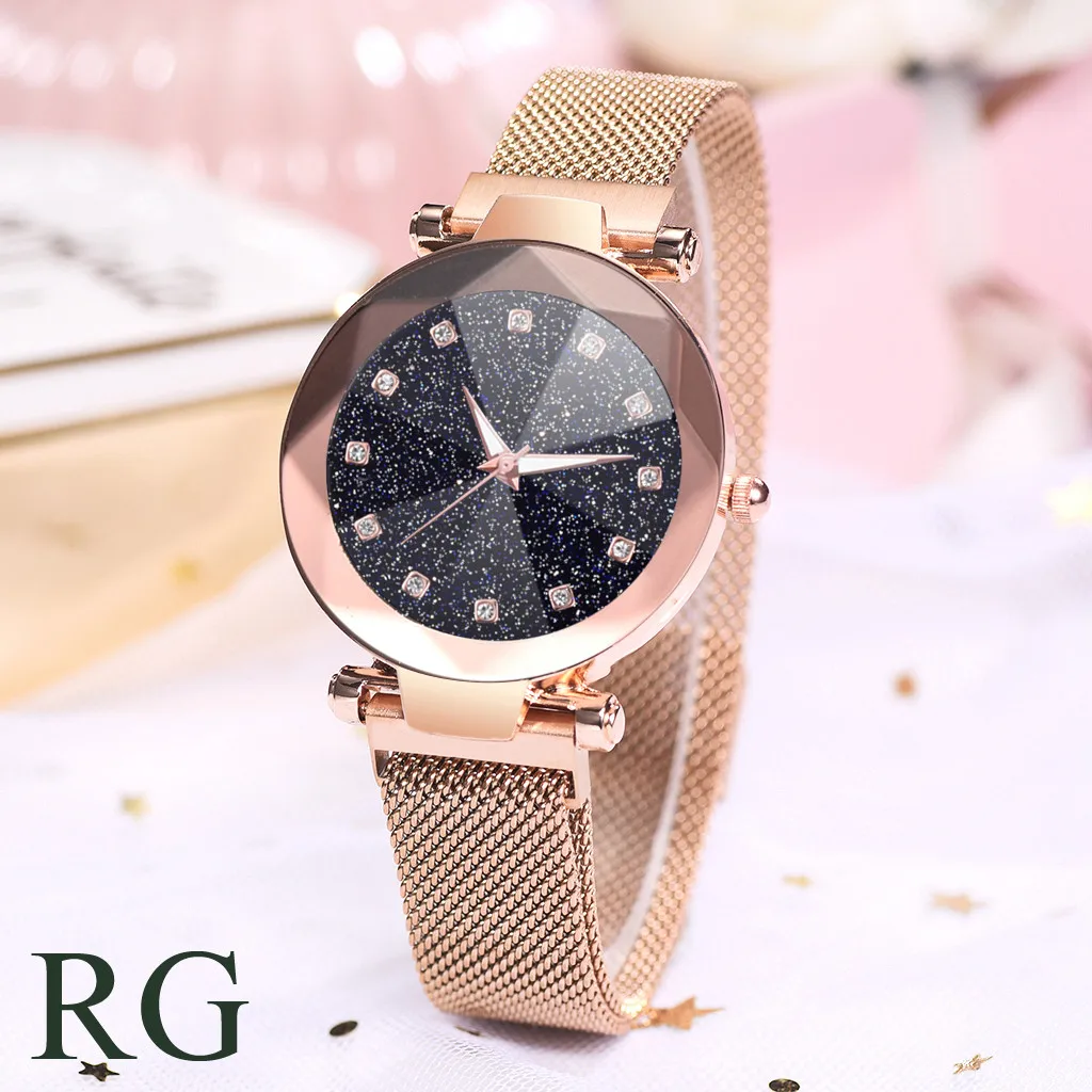 

Womens Watch Starry Sky Luxury Rhinestone design Bracelet Convex Glass Quartz Mesh With Magnetic Buckle Ladies Watch YE1