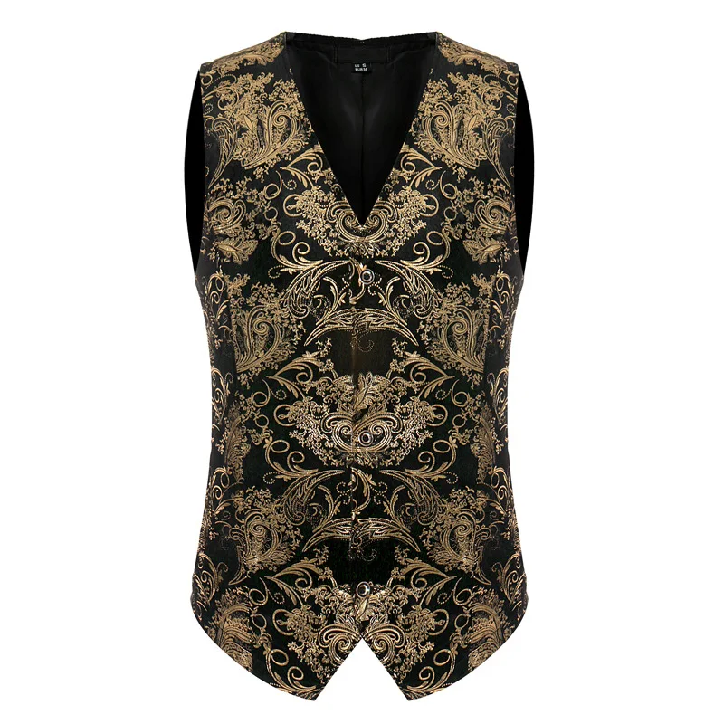 

Mens Shiny Gold Paisley Suit Vest Nightclub Gilet Homme 2022 Brand New Slim Fit Vest Waistcoat Men Business Formal Dress Vest