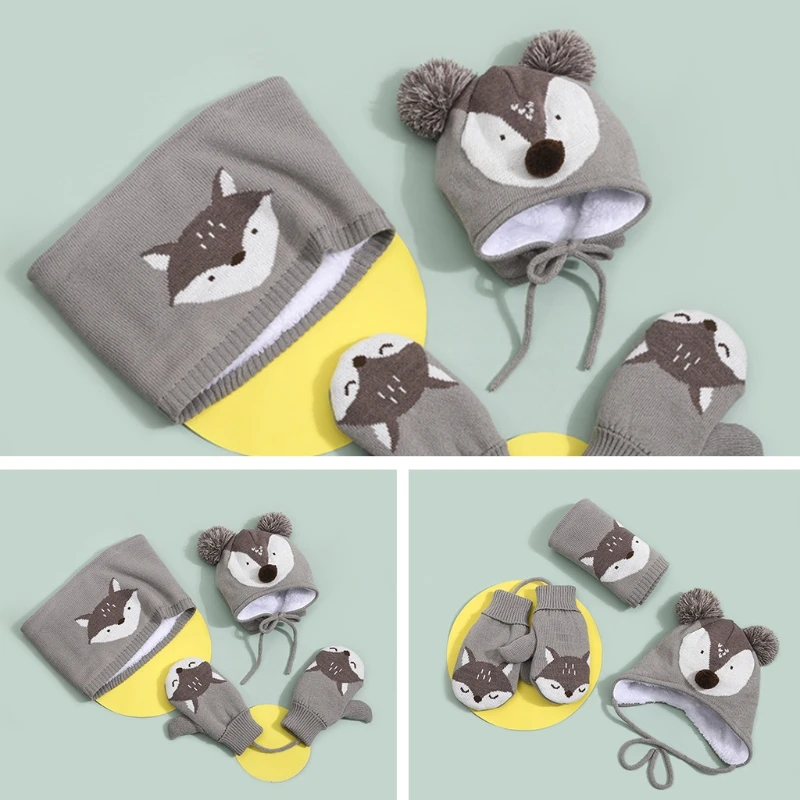 

Зимняя трикотажная Шапка-бини с круглым шарфом и перчатками для младенцев, 3 шт.