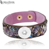 interchangeable 078 candy colors natural stone crystal leather fashion bracelet 18mm snap button charm jewelry for women gift