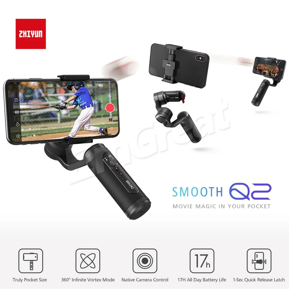 Zhiyun Smooth 4 Q2 3-осевой портативный смартфон сотовый телефон видеокамеры Стабилизатор для iPhone 11 Pro Max XS XR X 8P 8 samsung S9 S8 и экшн Камера