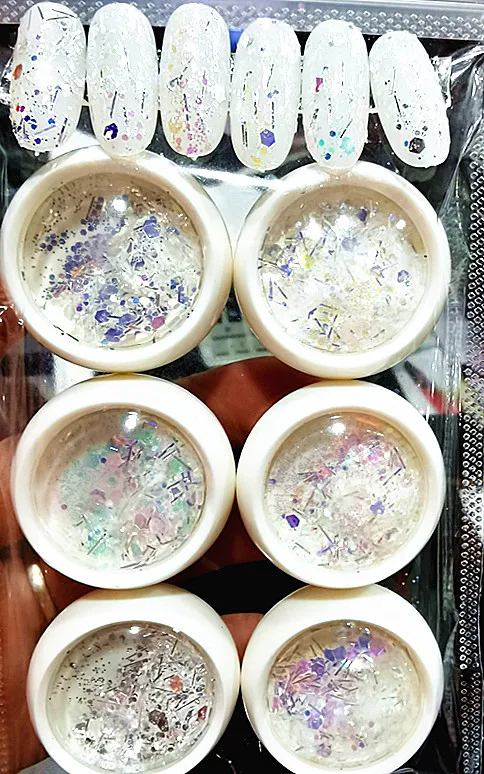 

12 Grids Mermaid Flakes Chrome Pigment Silver Sequins Nail Glitter Powder Nails Art Decoration Nail Glitter Chunky Sequins