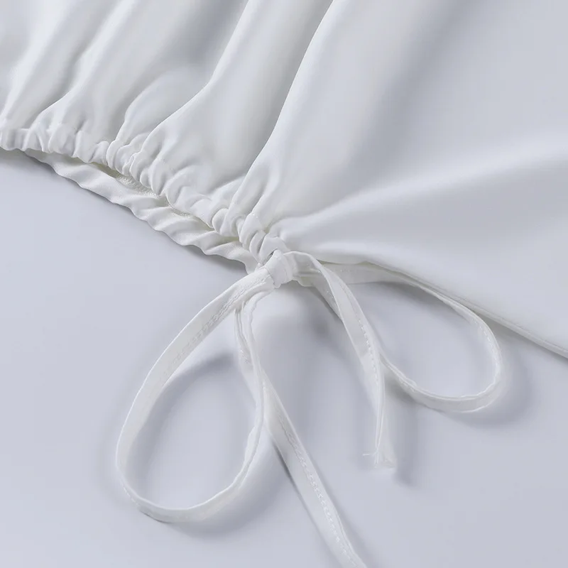 

Giyu Satin Sexy Drawstring Solid Basic Camis Women Summer Ruched Backless Crop Tops Fashion High Street White Slim Tank Top New