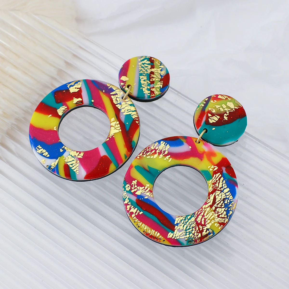 

Lifefontier Fashion Rainbow Color Polymer Clay Drop Earrings For Women Handmade Round Dangle Earrings Pendant Jewelry Gifts