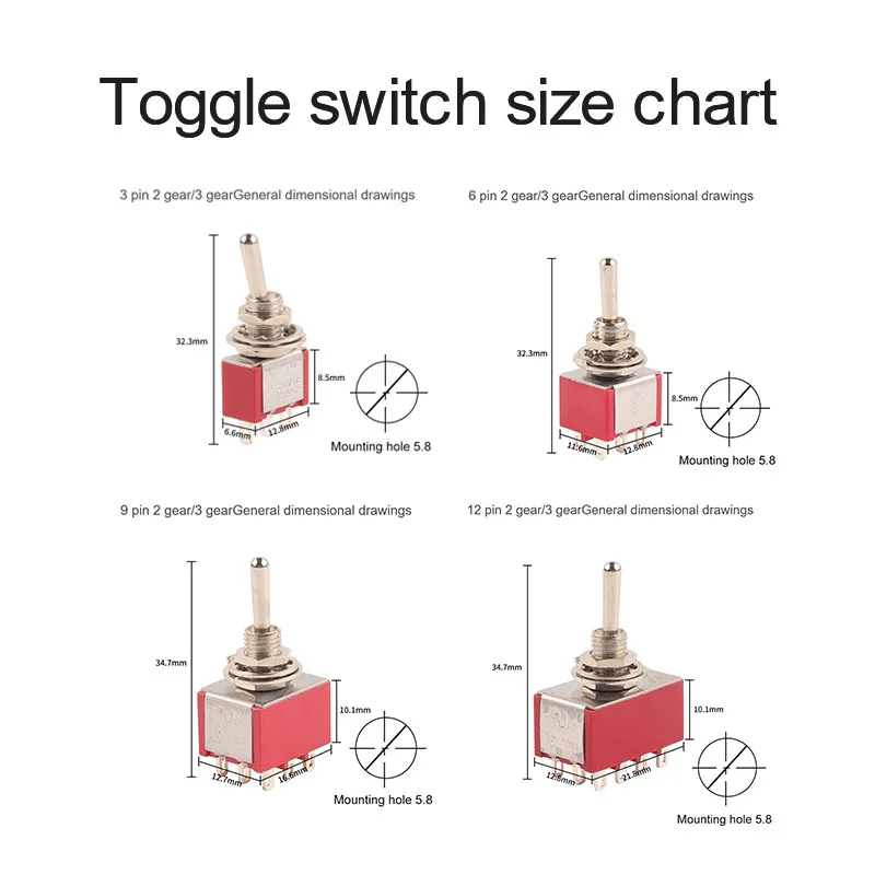 5PCS 6mm 3/6/9/12 Pin Miniature Toggle Switc MTS-102/103/202/203/302/304/402/403 ON-ON ON-OFF-ON 5A125V 2A250V High Quality - купить по