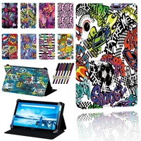 for lenovo smart tab p10 10 1p10 lte 10 1 tablet case graffiti print leather adjustable stand case cover tablet accessories