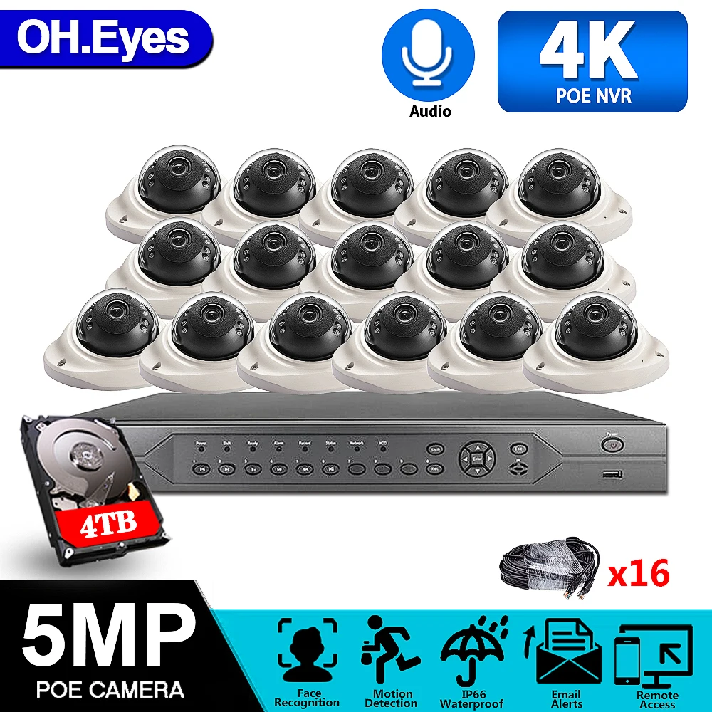 

5MP CCTV IP Security Camera System 16CH 4K POE NVR Kit Outdoor Waterproof Ai Auido POE Camera Video Surveillance System Set 8CH