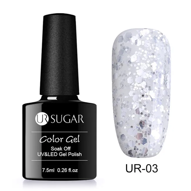 Silver Gold3 Ur Sugar 7,5 мл голографический лак для ногтей Блеск УФ-гель для ногтей Platinum лак мерцающий Маникюр замачивающийся лак для ногтей - Цвет: Silver Gold3