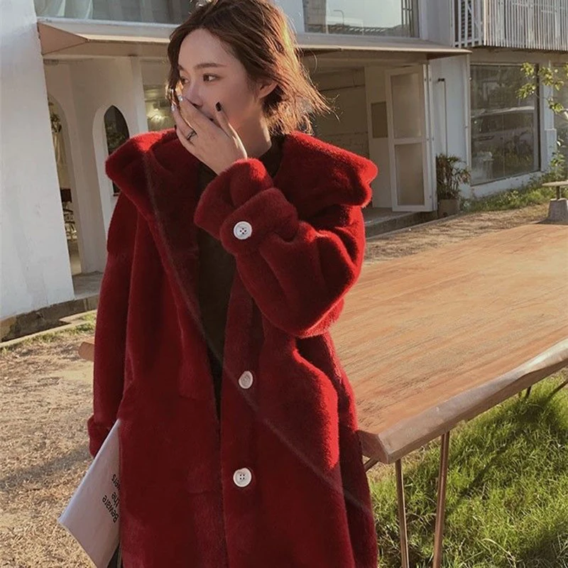 

New Winter Women Faux Rabbit Fur Coat Loose Long Fur Coat Large size Hooded OverCoat Thick Warm Female Plush Coats