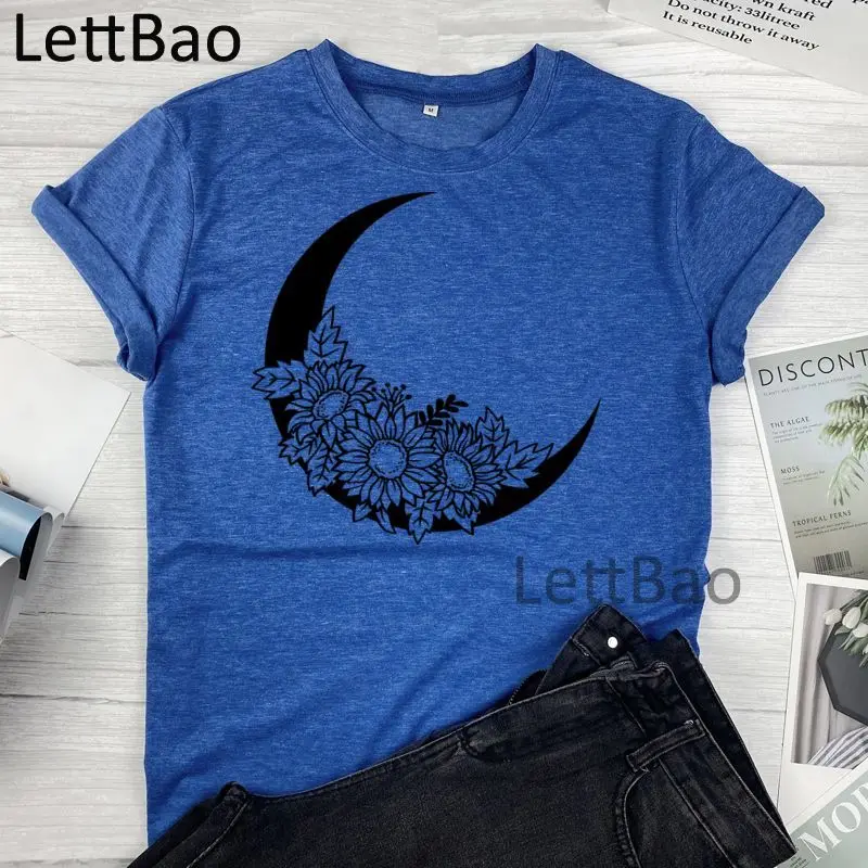

Sunflower Moon Floral Women T Shirt 2021 Fashion Clothing Summer Tshirt Short Sleeve Vogue Tshirts Ulzzang Casual 90s Tee Tops